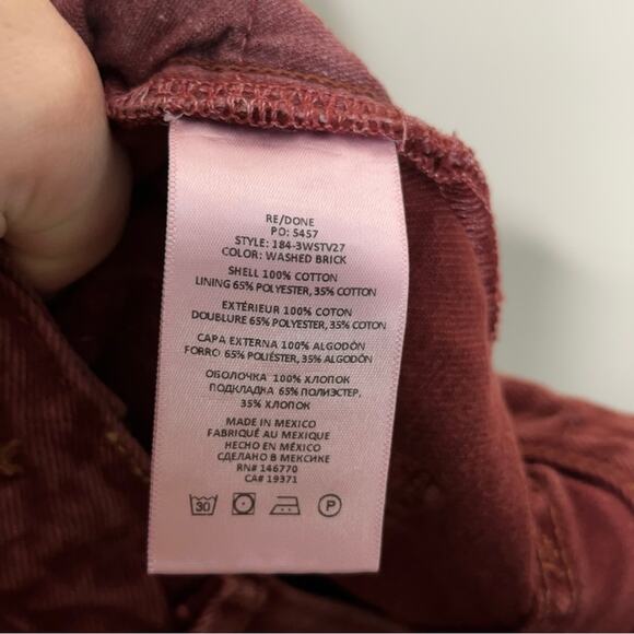 RE/DONE 70's High Rise Stove Pipe Jeans Washed Brick Brown Red Sz  {3K11} - Picture 6 of 7